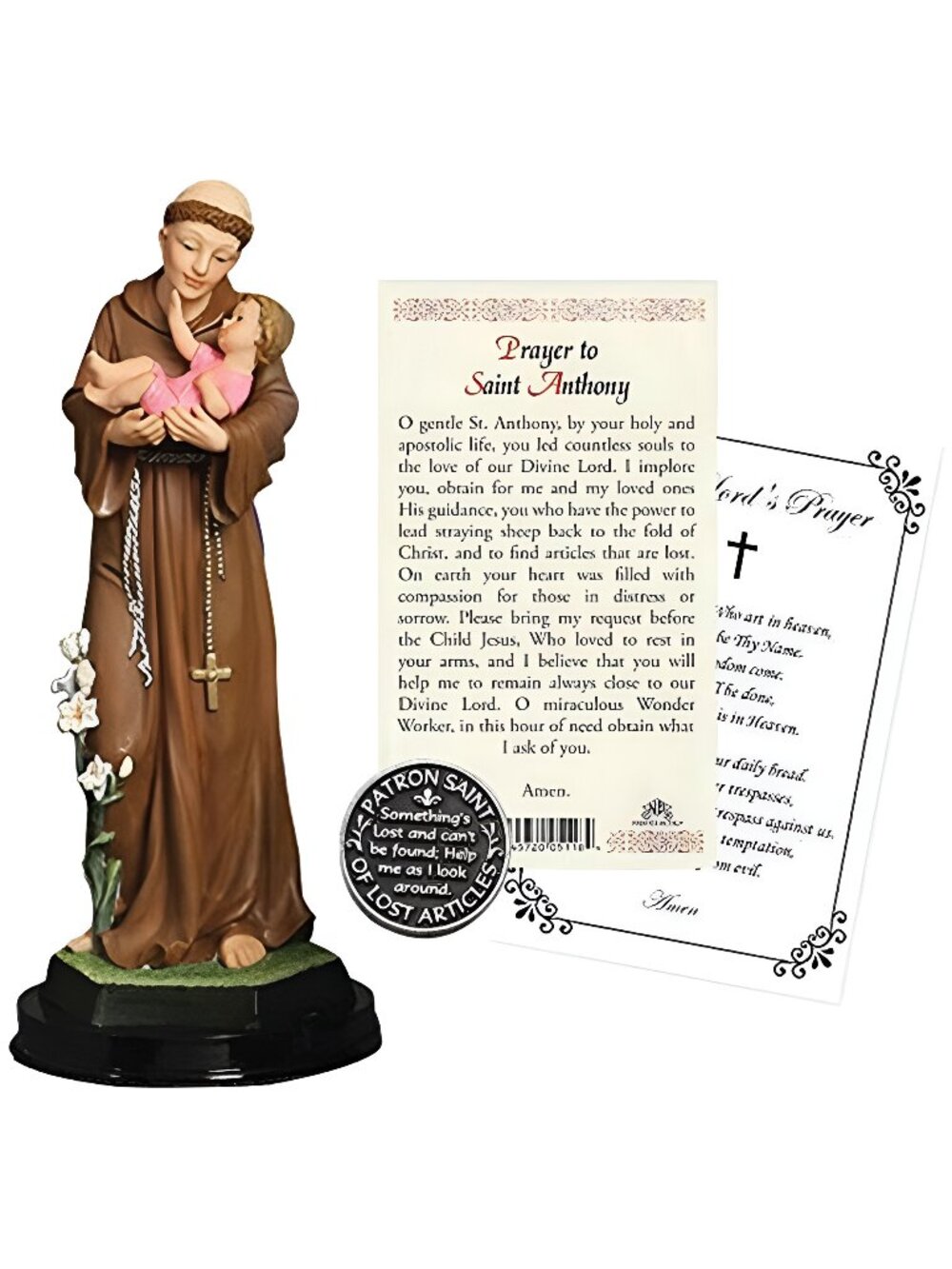 St Anthony of Padua Statue Figurine (5 Inch), Laminated Prayer Card